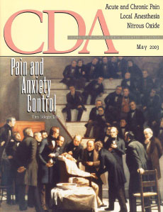 Cover of CDA journal with article on pain and anxiety control written by Dr. Silegy.